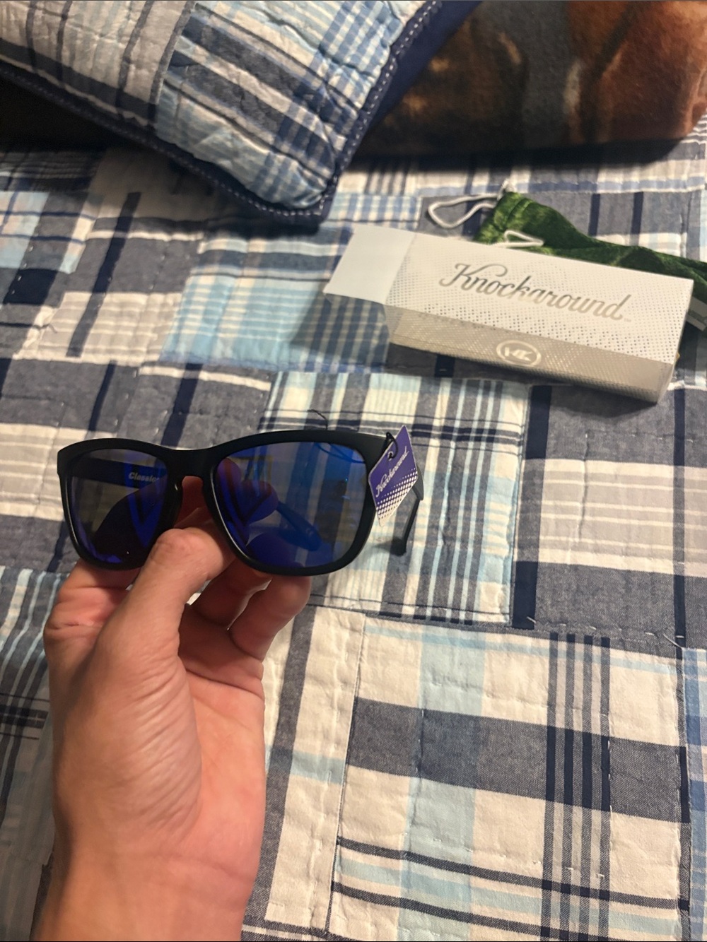 Men’s knock around Black Polarized Sunglasses with Blue Mirror Lenses
